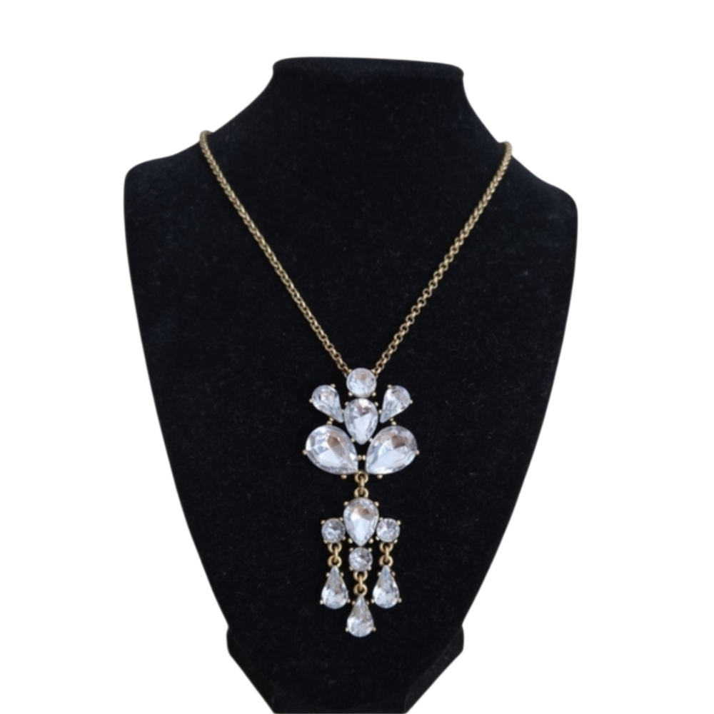 J. Crew White Faceted Crystal Rhinestone Antique Gold Chain Necklace
